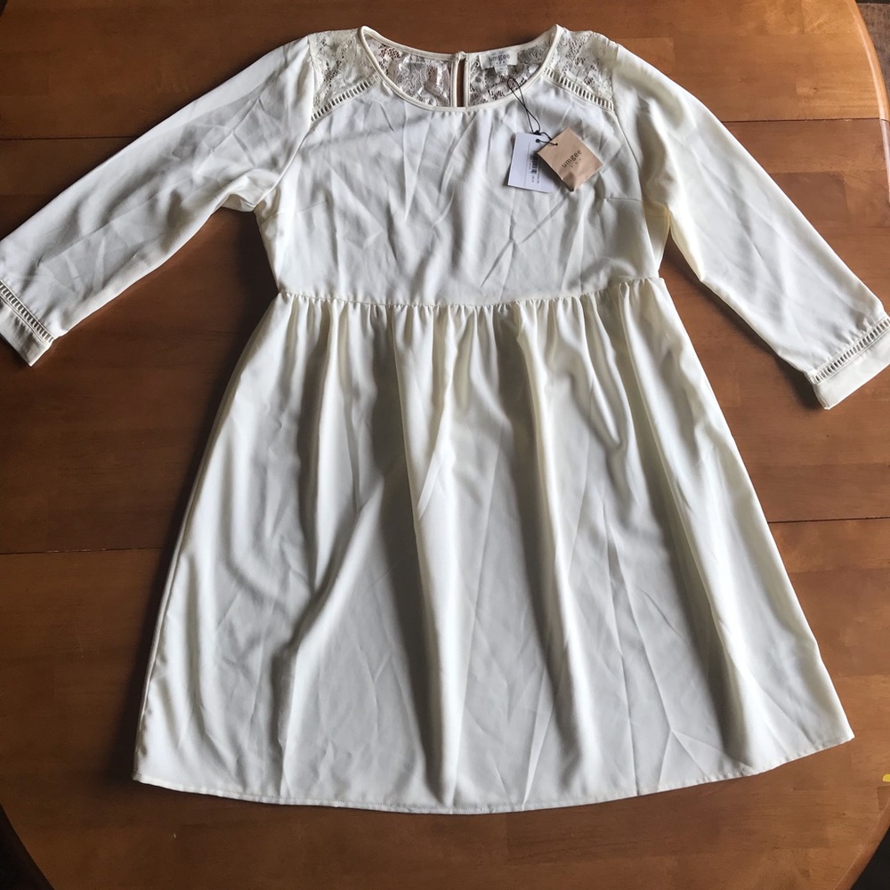 Umgee cream lace long sleeve boho dress Small NEW